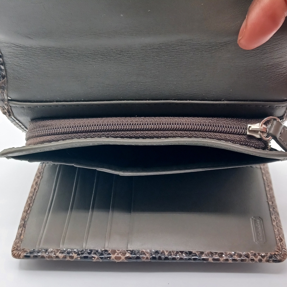 Coach Leather Snakeskin Embossed Tri-Fold Wallet - Picture 9 of 9